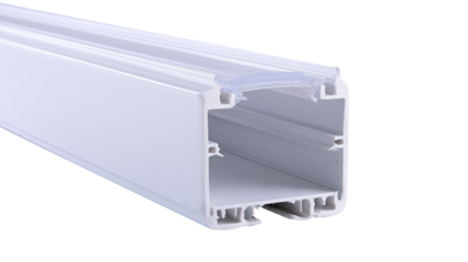 White plastic window track detail, close-up, studio shot, blank background, home improvement