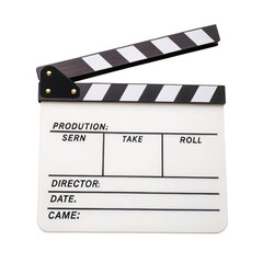 Obraz premium Classic film production clapboard ready for action in movie making studio transparent background