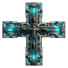 Fototapeta premium futuristic cross structure with intricate mechanical details and glowing lights