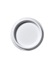 White round plastic lid on black background, studio shot, packaging detail