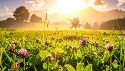 A vibrant meadow bathed in sunrise light © Luluk