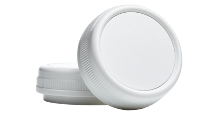 White plastic jar lids on white background