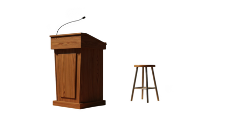 Wooden podium and stool isolated on transparent background, perfect for speeches