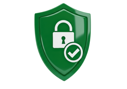 Isolated Green Shield with Unlocked Padlock and Checkmark Symbol, Security Approval Icon
