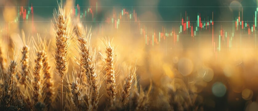 The Wheat Field with Financial Stock Market Overlay Symbolizing Agricultural Commodities and Growth - Powered by Adobe