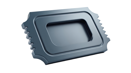 Gray rectangular object with indented center, serrated edges