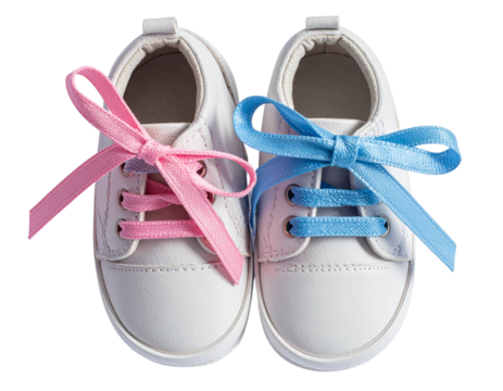 Baby Shoes with Pink and Blue Ribbons, Top-Down Angle, isolated