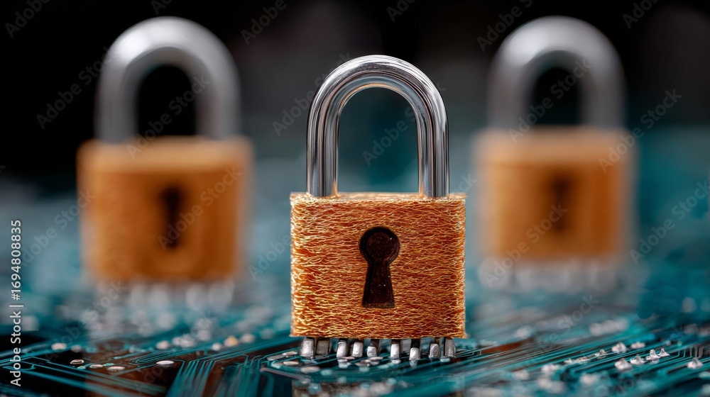 Poster three locks are shown on a blue surface. the locks are wooden and have a keyhole in the middle. the 