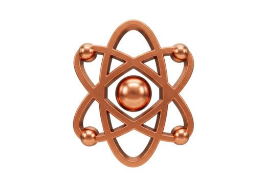Isolated metallic atom model concept for physics, chemistry research, scientific symbol