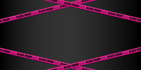 Black Friday sale banner with pink ribbon on dark background and empty space for text. Vector illustration.