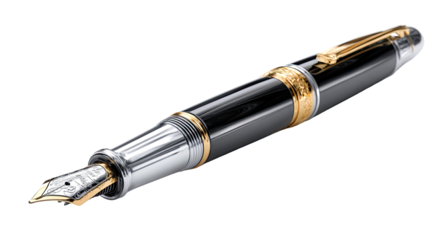 Luxury black fountain pen with gold accents