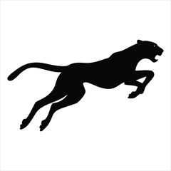 Black silhouette of a panther leaping with mouth open