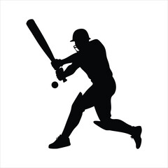 Silhouette of a cricket batsman hitting a ball