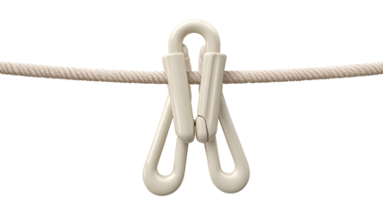 Clothesline fastener attached to rope, close-up studio shot