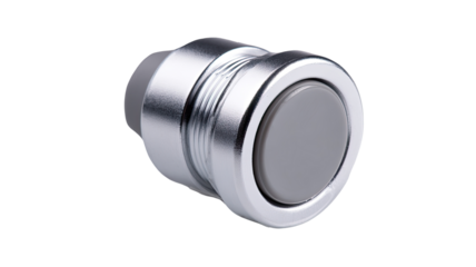 Aluminum push button switch, studio shot, grey, industrial background, electronic control