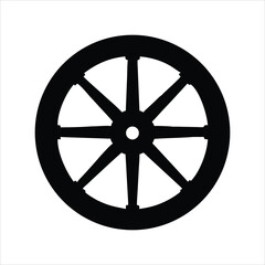 Obraz premium Black silhouette of a spoked wagon wheel on a white background