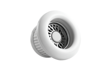 White sink drain strainer, bathroom, close-up, isolated background, plumbing