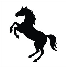 Black silhouette of a horse rearing up on its hind legs