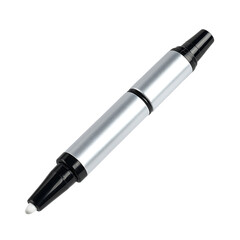Silver stylus pen with black tips isolated on transparent background.