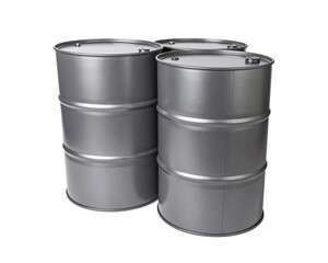 Fuel barrels of steel color on a white background