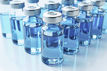 Glass vials containing blue medicinal solution