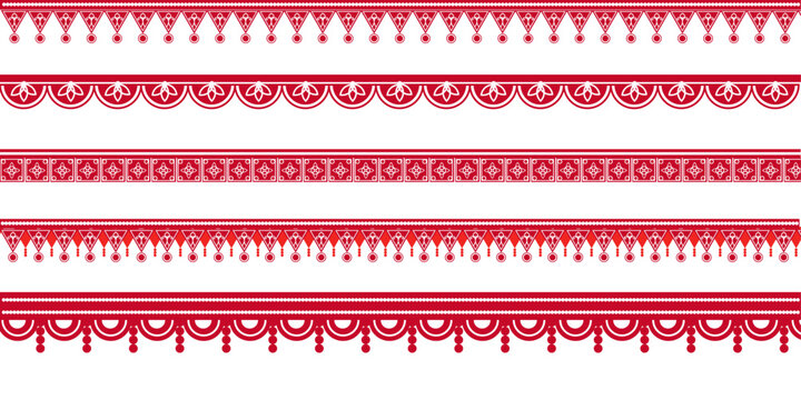 Elegant red decorative Indian festival borders with mandala and ornamental lace patterns. Perfect for Navratri, Dussehra, and Diwali backgrounds, greeting cards, invitations, banners. - Powered by Adobe