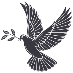 Obraz premium Flying Dove with Olive Branch Silhouette design