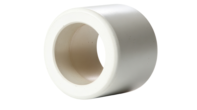White plastic bushing, isolated, studio shot, industrial background, parts