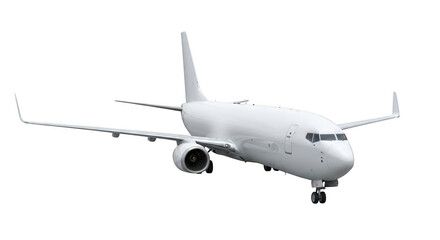 White airplane isolated on transparent background, a commercial jet in the sky