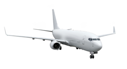 White airplane isolated on transparent background, a commercial jet in the sky
