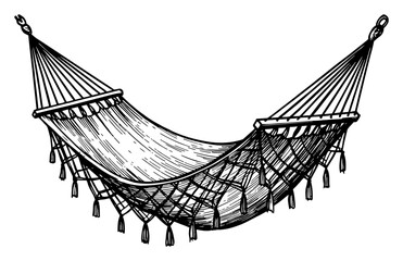 An Empty Hammock Detailed Relaxing Leisure Object Vintage Style Black and White Outline Line Art Drawing
