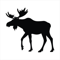 Black silhouette of a majestic moose with large antlers walking