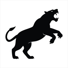 Obraz premium Black silhouette of a roaring lion in a dynamic pose