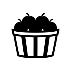 Illustration of a basket full of fresh apples, healthy fruit harvest, orchard produce, food icon