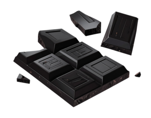  Sleek Broken Dark Chocolate, Reflective Finish, Modern Commercial Asset, Transparent BG.