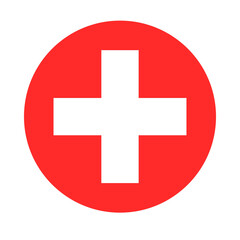 Red circle with white cross symbol