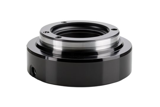 Precision machined rotary union, industrial setting, close-up, technical illustration