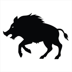 Aggressive wild boar silhouette charging forward