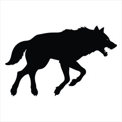 Aggressive wolf silhouette running with open mouth and bared teeth