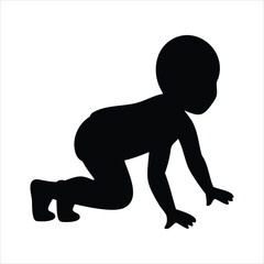 Silhouette of a baby crawling on a white background