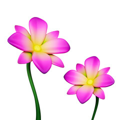 3D Cartoon Pink and Yellow Flowers with Stems Isolated PNG