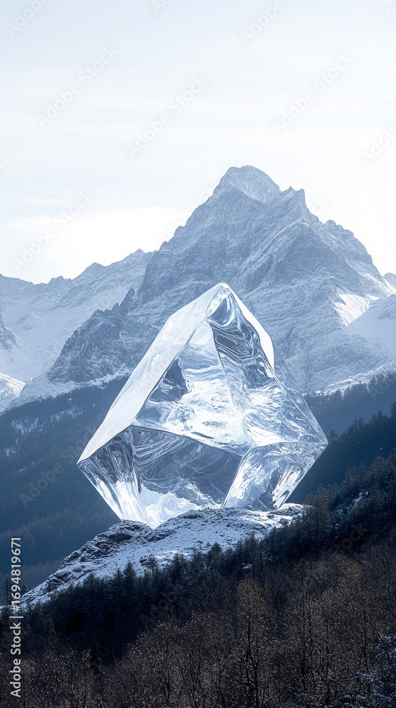 Poster abstract landscape collage featuring geometric star shape over mountain background creating a layere
