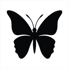 Simple black butterfly silhouette on white background