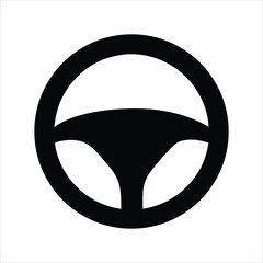 Simple black steering wheel icon on white background