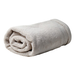 Soft beige towel rolled up isolated on transparency background, showing plush texture and neat stitching, perfect for bath or spa use with cozy and clean appearance