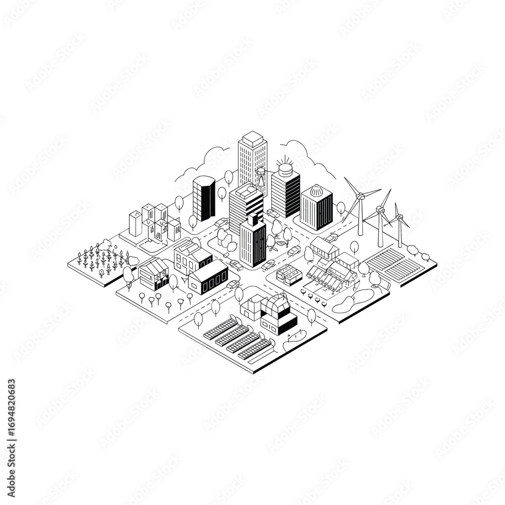 Aufkleber detailed isometric line drawing of a complex computer motherboard with intricate circuitry and compo