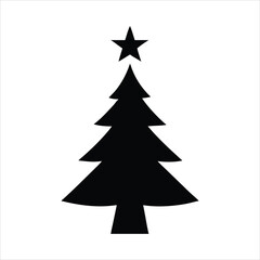 Simple black silhouette of a christmas tree with a star on top