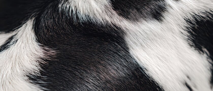 The Cowhide Close-Up Showing Black and White Pattern and Natural Fur Texture