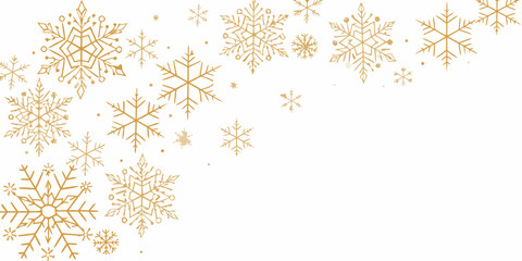 Elegant golden snowflakes falling on a white background for winter holidays and celebrations