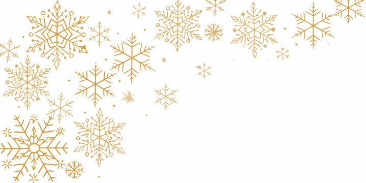 Elegant golden snowflakes falling on a white background for winter holidays and celebrations - Powered by Adobe